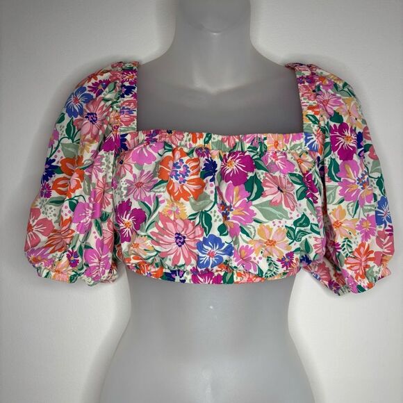 Anthropologie Abel The Label Floral Crop Top puff sleeves bright size small - Picture 1 of 5